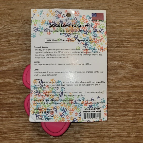 SodaPup Paw Print Power Chewer Dog Toy Pink New - Picture 5 of 9